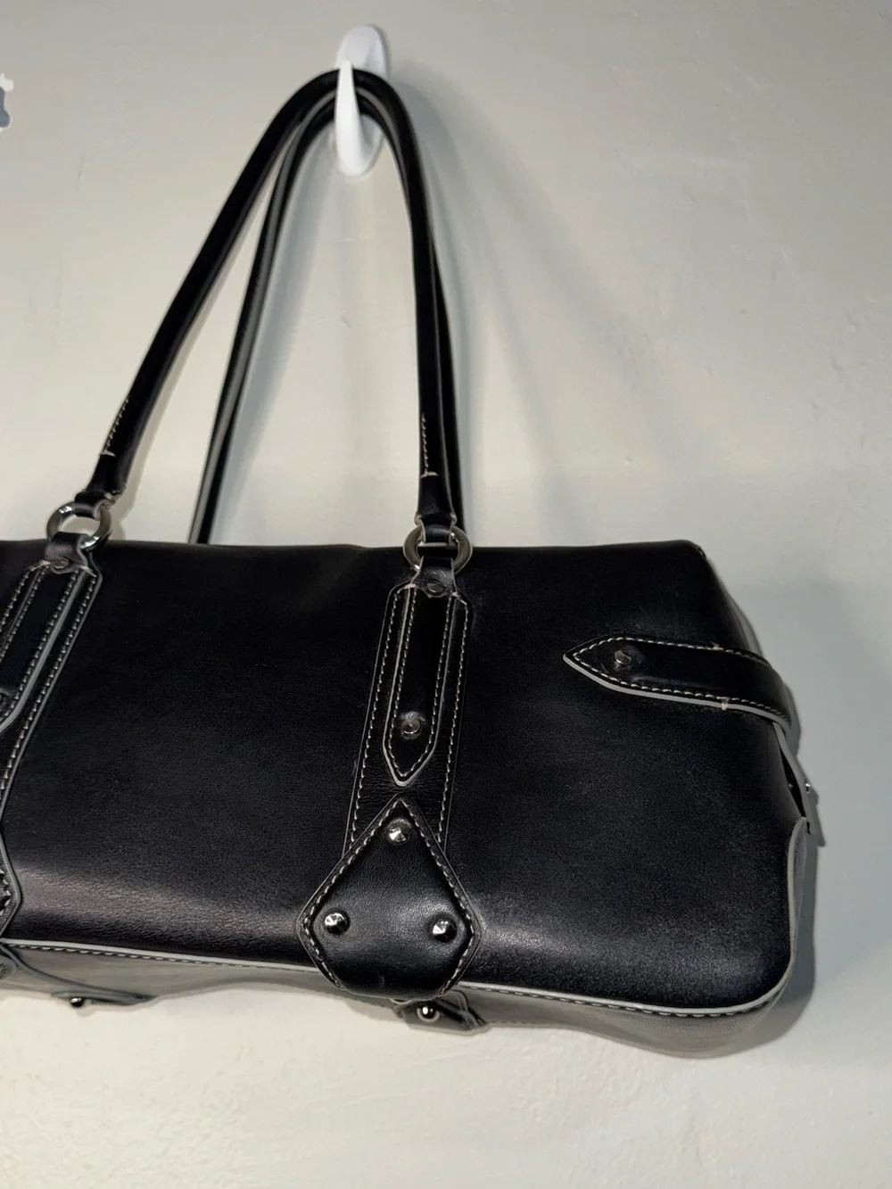 Cole Haan Black Leather Shoulder Bag with Stud Accents